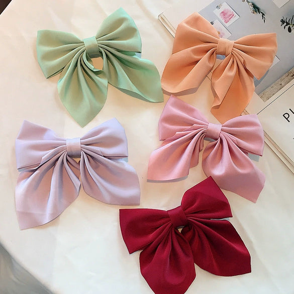 Female Hair Accessories Fabric Handmade Solid Color Bow Duck Bill Clip Hairpin