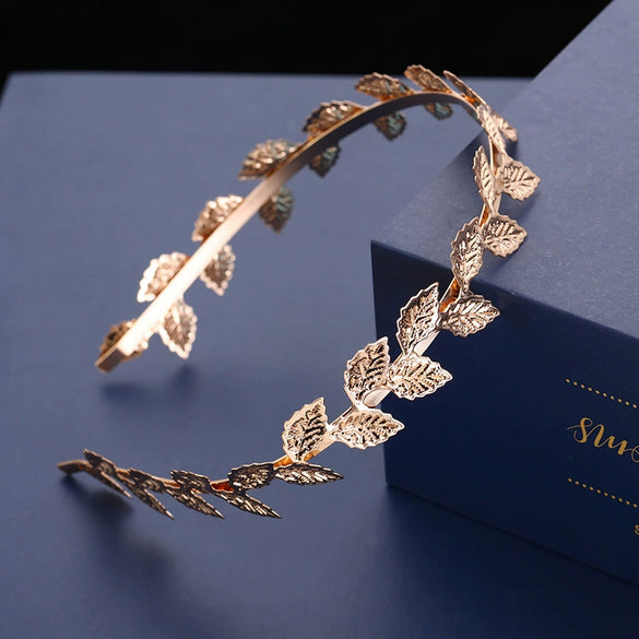 Female Hair Accessories Golden Leaf Metal Hairband Hair Crown With Electroplated Design Baroque Personality For Wholesale
