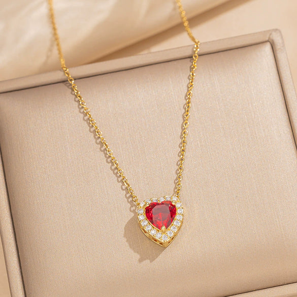 Female Necklace Titanium Steel Pendant With 18K Gold Zircon Set Heart Water Drop Bell Pattern Luxury New Style Design Sense Electroplated In Vacuum Furnace