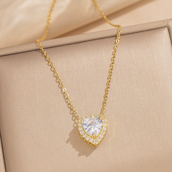 Female Necklace Titanium Steel Pendant With 18K Gold Zircon Set Heart Water Drop Bell Pattern Luxury New Style Design Sense Electroplated In Vacuum Furnace