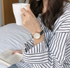 Female Retro Leisure Style Round Dial Alloy Case Imitation Leather Strap Cherry Blossom Printed Watch