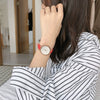 Female Retro Leisure Style Round Dial Alloy Case Imitation Leather Strap Cherry Blossom Printed Watch
