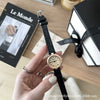 Female Retro Light Luxury Birthstone Watch With Pu Strap And Metal Case In Round Dial Shape