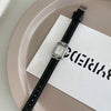 Female Student Belt Quartz Watch Tshaped Square Black Gold Metal Case Genuine Leather Strap Stainless Steel Buckle Ordinary Glass Mirror Medieval Style