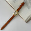 Female Student Belt Quartz Watch Tshaped Square Black Gold Metal Case Genuine Leather Strap Stainless Steel Buckle Ordinary Glass Mirror Medieval Style
