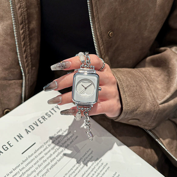 Female Student Casual Waterproof Square Dial Alloy Bracelet Quartz Watch With Stainless Steel Buckle And Mineral Reinforced Glass Mirror