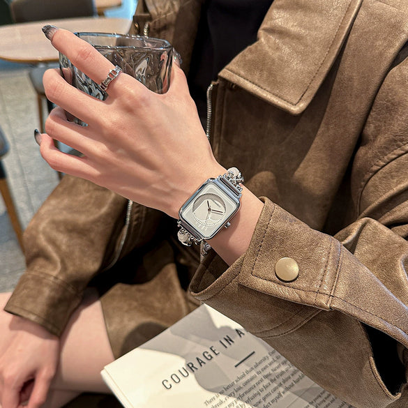 Female Student Casual Waterproof Square Dial Alloy Bracelet Quartz Watch With Stainless Steel Buckle And Mineral Reinforced Glass Mirror