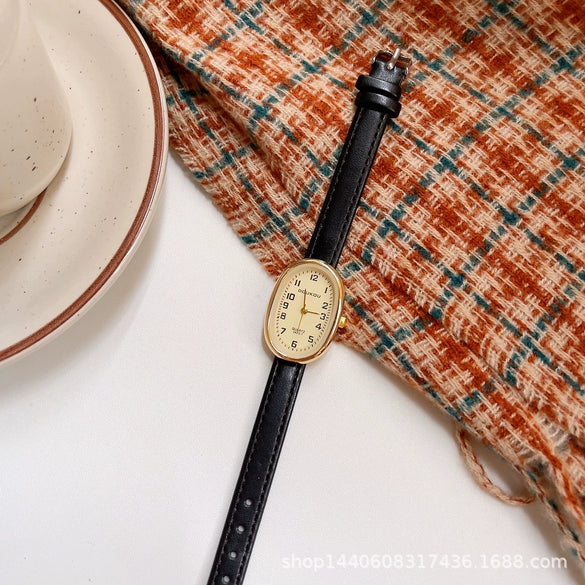 Female Student Digital Exam Watch Oval Dial Metal Case Ordinary Glass Mirror Fashion Style