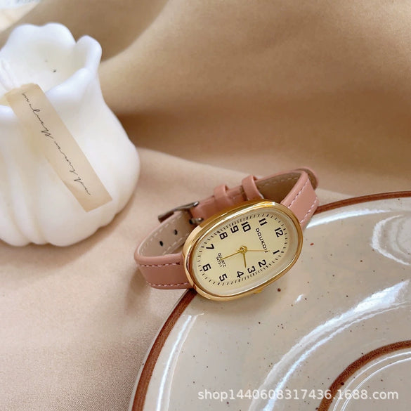 Female Student Digital Exam Watch Oval Dial Metal Case Ordinary Glass Mirror Fashion Style