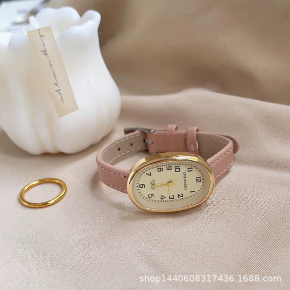 Female Student Digital Exam Watch Oval Dial Metal Case Ordinary Glass Mirror Fashion Style