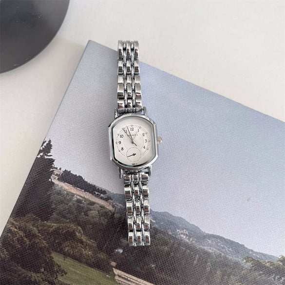 Female Student Fashion Light Luxury Square Dial Stainless Steel Band Alloy Case Quartz Watch