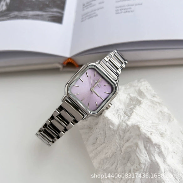 Female Student Fashion Square Alloy Case Steel Band Watch