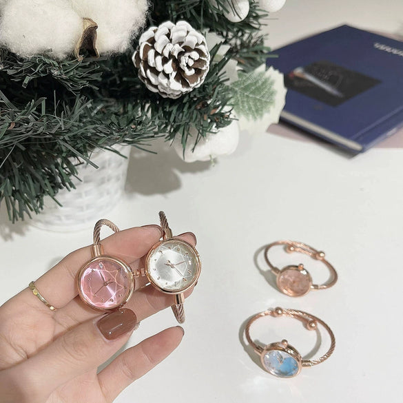 Female Student Leisure Style Alloy Case Ordinary Glass Mirror Bracelet Watch With Gradient Small Dial