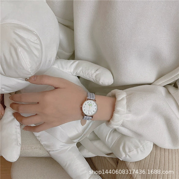 Female Student Leisure Style Alloy Case Plaid Quartz Watch
