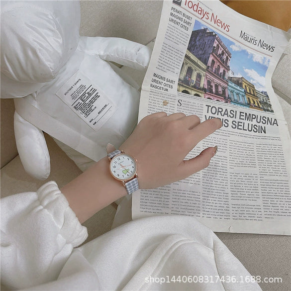 Female Student Leisure Style Alloy Case Plaid Quartz Watch