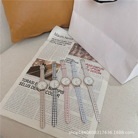 Female Student Leisure Style Alloy Case Plaid Quartz Watch
