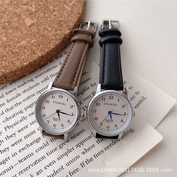 Female Student Quartz Watch Alloy Case Ordinary Glass Mirror Leisure Style Round Shape
