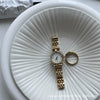 Female Student Round Alloy Case Fine Steel Belt Watch With Fritillary Pattern And Small Diamond Embedded Retro Light Luxury Style