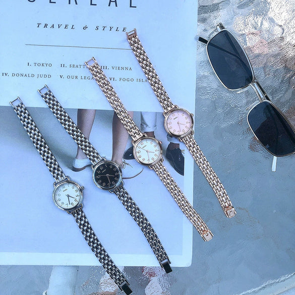 Female Students' Simple Fashion Watch With Alloy Case Stainless Steel Band And Round Dial