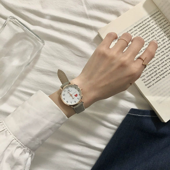 Female Watch Alloy Case Pu Strap Metal Clasp Round Dial Leisure Style Printed Logo