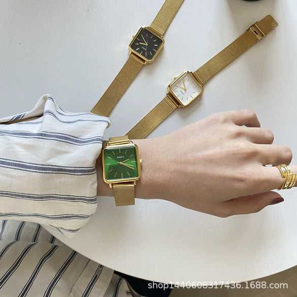 Female Watch Alloy Metal Steel Wire Belt Square Simple Cold Wind Green Leisure Design