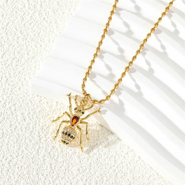 Ferroalloy (201 Stainless Steel) Brass 18K Gold Plated Simple Style Classic Style Enamel Plating Inlay Ants Zircon Pendant Necklace