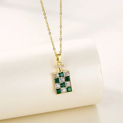 Ferroalloy (201 Stainless Steel) Brass 18K Gold Plated Simple Style Classic Style Plating Inlay Perfume Bottle Zircon Pendant Necklace