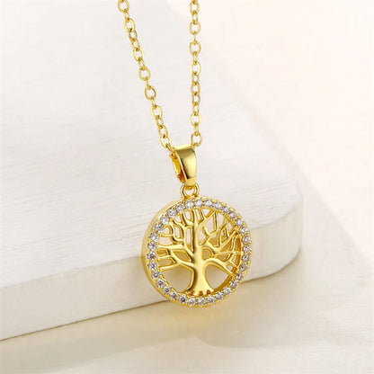 201 Stainless Steel Brass 18K Gold Plated Shiny Plating Inlay Cross Water Droplets Heart Shape Zircon Pendant Necklace