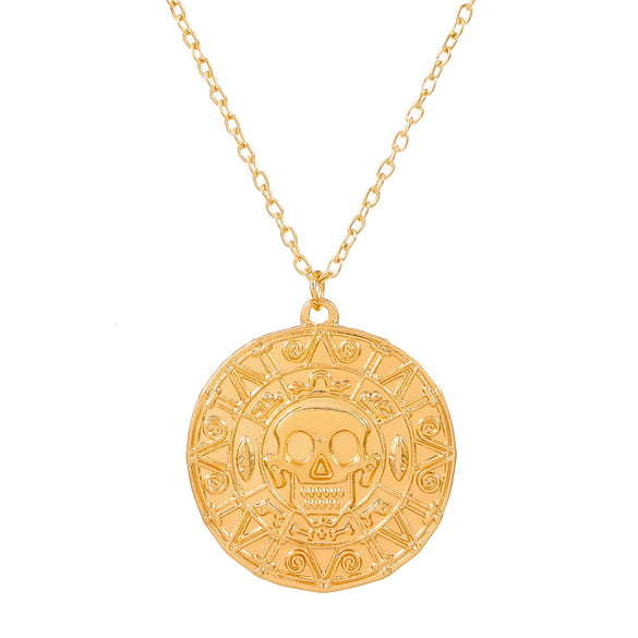Festival Element Skull Necklace With Aztec Gold Coin Chain Alloy Material Geometric Styling Electroplating Treatment
