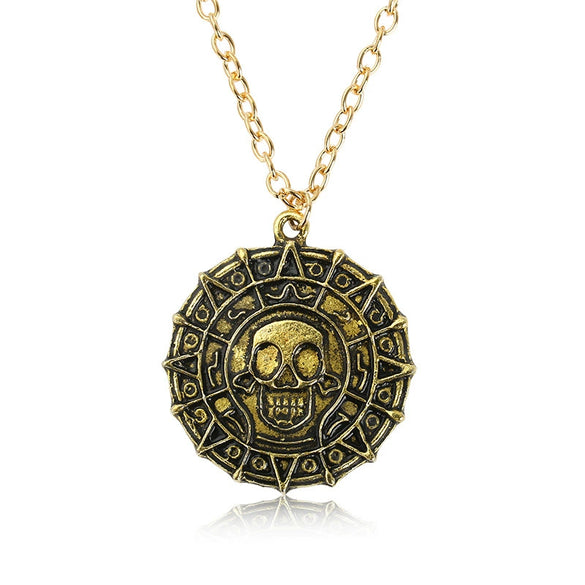 Festival Element Skull Necklace With Aztec Gold Coin Chain Alloy Material Geometric Styling Electroplating Treatment