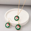 Festive Alloy Santa Claus Dripping Oil Jewelry Set With Geometric Earrings And Necklace For Unisex Holiday Wear