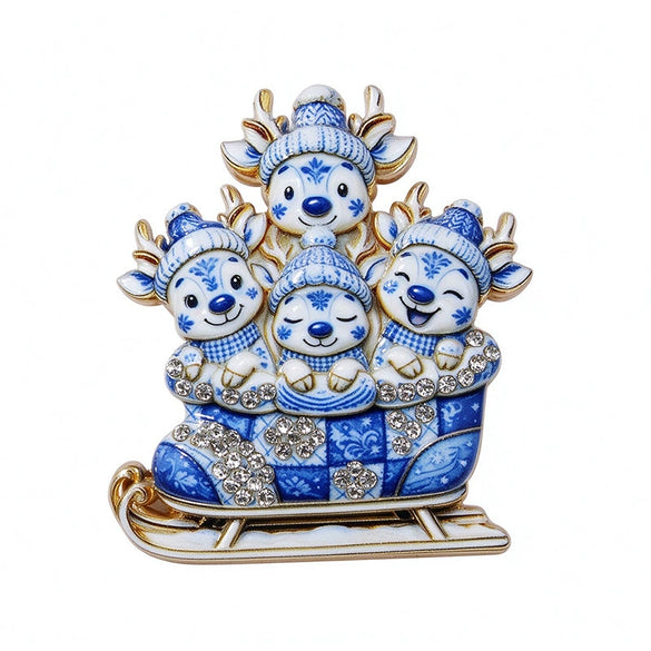 Festive Enamel Reindeer Brooch Pin With Boots And Sled Design Electroplated Alloy Holiday Clothing Accessory For Women And Men