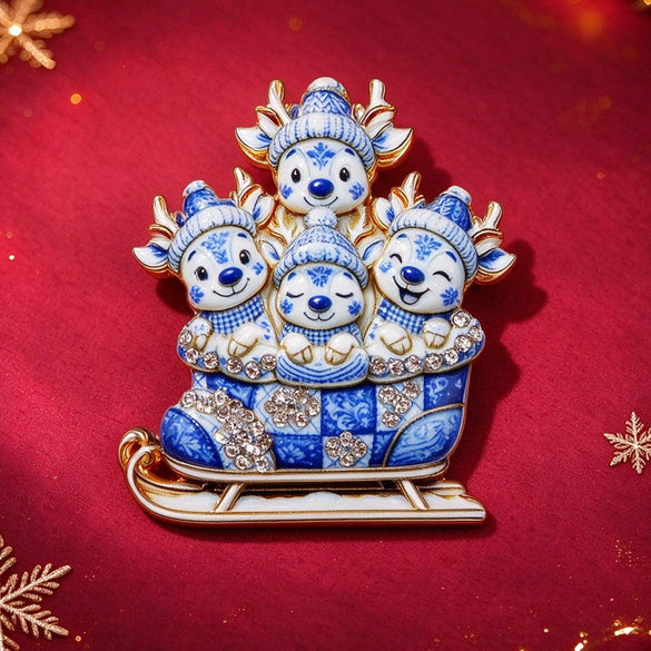 Festive Enamel Reindeer Brooch Pin With Boots And Sled Design Electroplated Alloy Holiday Clothing Accessory For Women And Men
