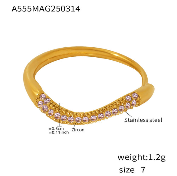 Fine Circle Color Plated Zircon Rig Ring Stacked With Finger Ring Stainless Steel Jewelry For Women With Geometric Design And Electroplating