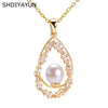 Fine Craft Zircon Natural Freshwater Pearl Necklace With Drop Pearl Pendant Copper Accessories