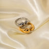 Fine Polished Gold Plated Stainless Steel Chunky Women Adjustable Opening Ring With Geometric Design