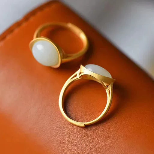 Finger Circle Fine Hotan White Jade Small Yuanbao Ancient Gold Ring Court Chinese Style Classical Index Finger Ring