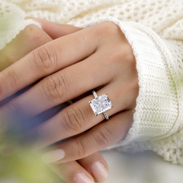 Finger Ring 925 Silver Square Geometric Ice Flower Cut High Carbon Diamond Women's