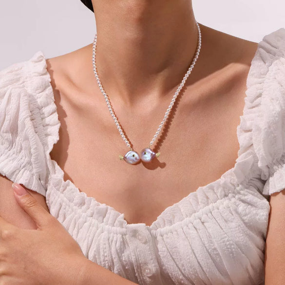 Fish Necklace Copper Natural Baroque Shaped Pearl Chain Electroplated Animal Pattern Jewelry
