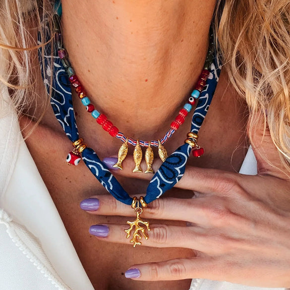 Fish Necklace Copper Stainless Steel Geometric Pattern Electroplated Retro Colorful Beads