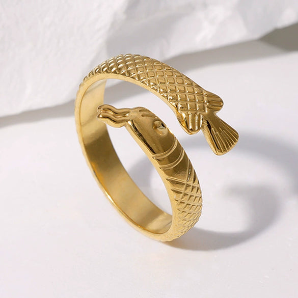 Fishshaped Stainless Steel Women's Open Ring With Animal Zodiac Pattern And Electroplating Treatment