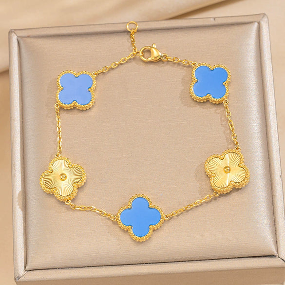 Fiveflower Laser Clover Bracelet For Women Titanium Steel 18K Real Gold Thick Electroplated In Vacuum Furnace