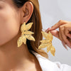 Fivepetal Floral Statement Earrings With Electroplated Goldtone Iron Alloy And Stainless Steel Posts Retro Botanical Design For Women