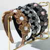 Flannel Headband With Three Dimensional Flower Glass Diamond Tassel For Women