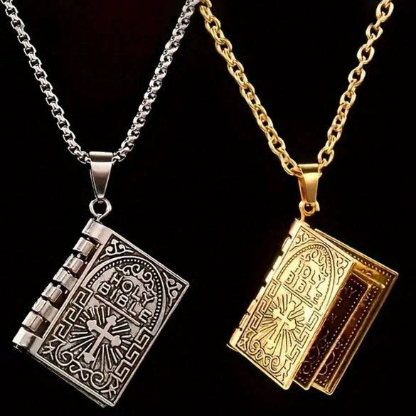 Flip Book Cross Pendant Necklace Stainless Steel Geometric Gothic Genderless Style