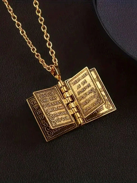 Flip Book Cross Pendant Necklace Stainless Steel Geometric Gothic Genderless Style