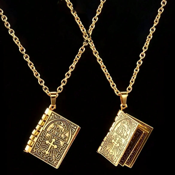 Flip Book Cross Pendant Necklace Stainless Steel Geometric Gothic Genderless Style