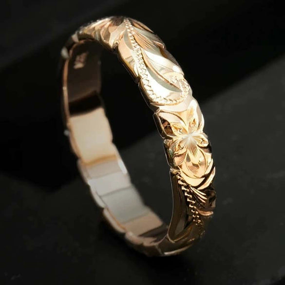 Floating Carved Rose Copper Ring With 14K Gold Plated Electroplating For Women