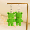 Flocking Resin Frog Pendant Earrings Cute Cartoon Animal Design With Electroplating