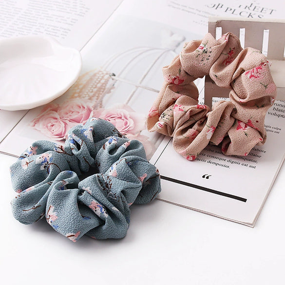 Floral Chiffon Scrunchie Hair Tie Handmade Highelastic Fabric Hair Accessory Wholesale